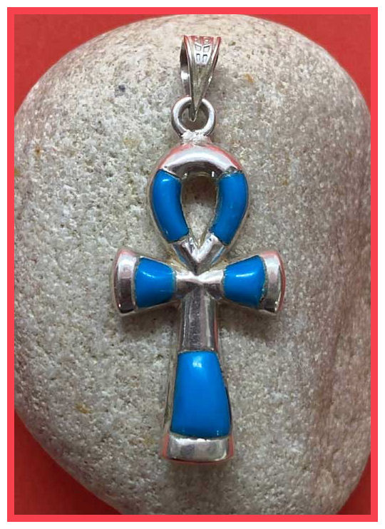 Big Ankh silver pendant with turkoois