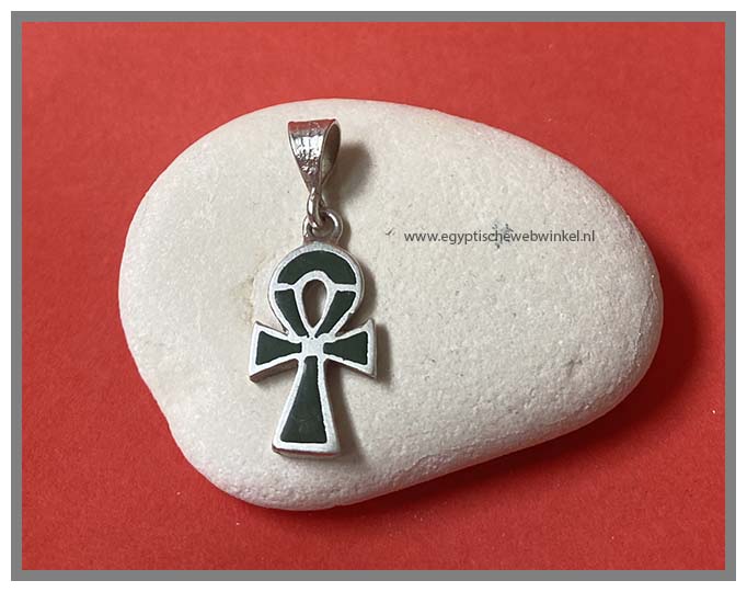 Ankh silver pendant with green coral