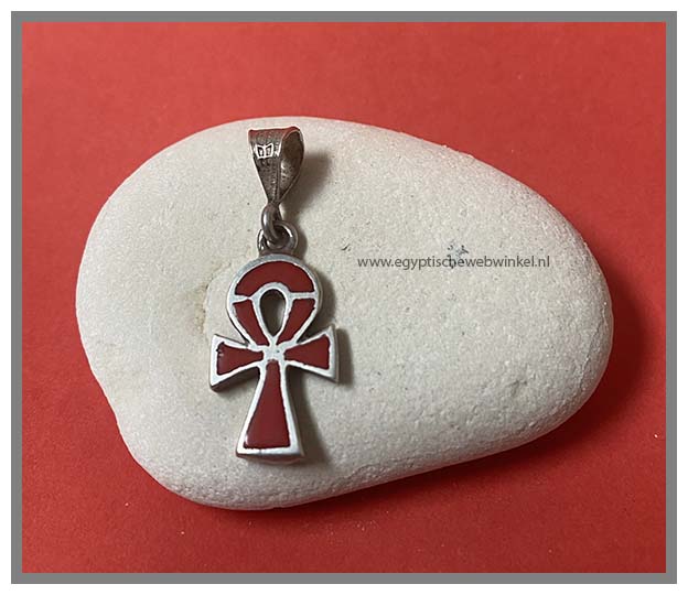 Ankh silver pendant with coral