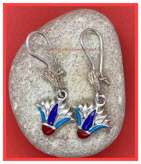 Lotus flower silver earrings with real stones