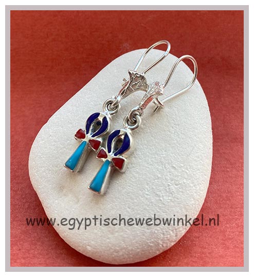 Ankh silver earrings with real stones